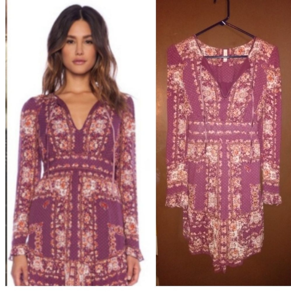 Free People Purple and Cream Boho Dress